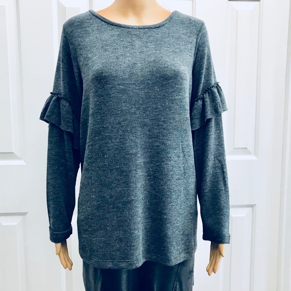 NWT Philosophy Grey RuffleSleeve Sweater 1x